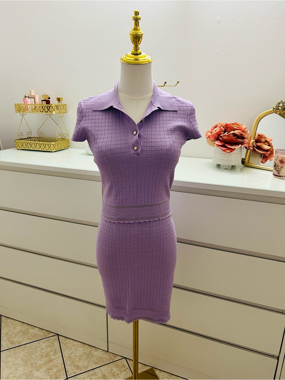 House of Harlow 1960 Lilac Knit Polo Skirt Set